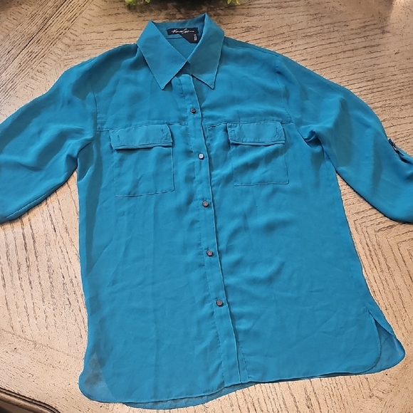 Kenneth Cole Turquoise Button Down Blouse XS - Picture 1 of 8